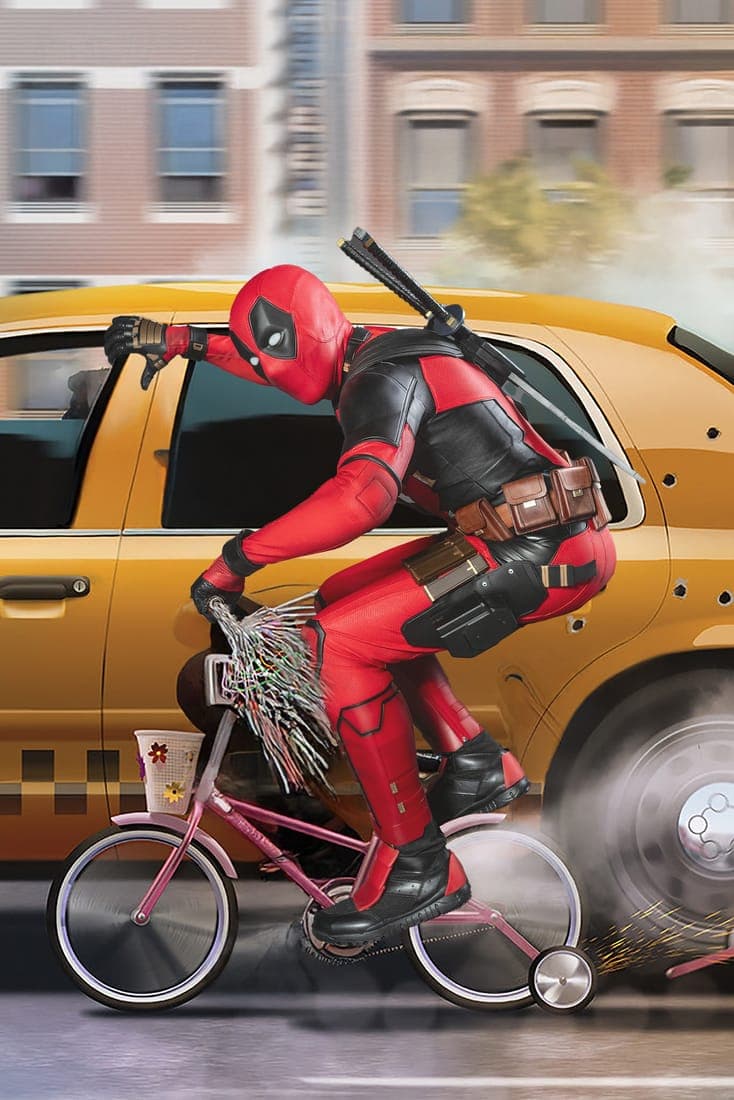 The Dallas Deadpool speeding in on a bike